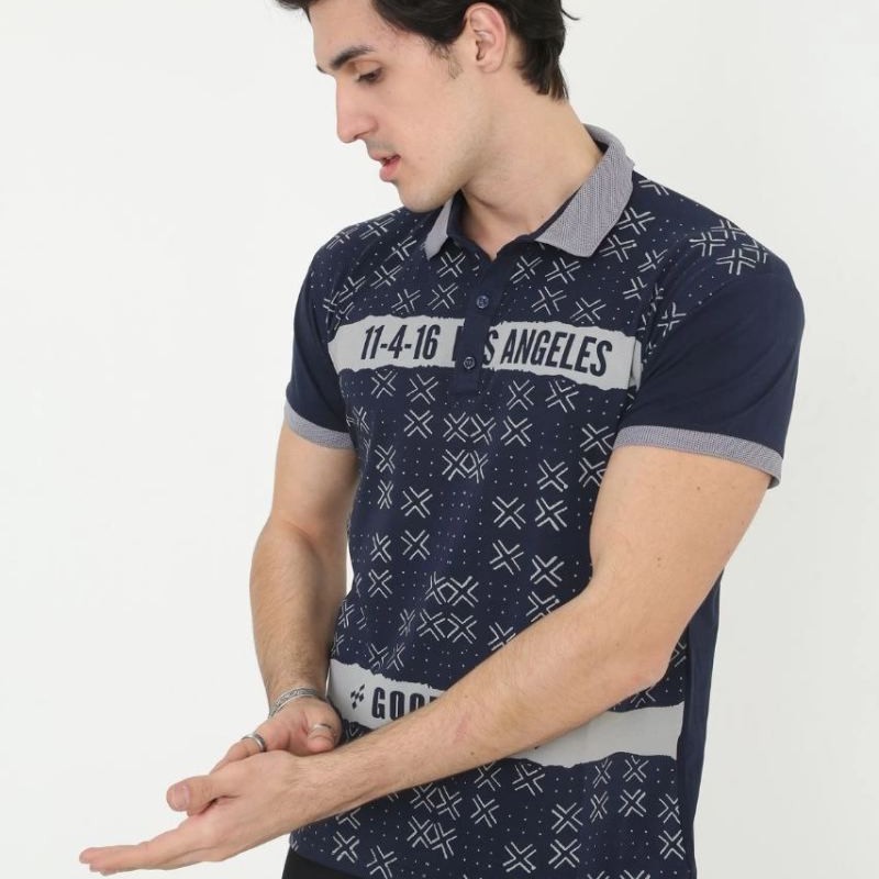 Erkek Polo Yaka  tişört Slim Fit Baskılı Kısa kol T-Shirt - Lacivert